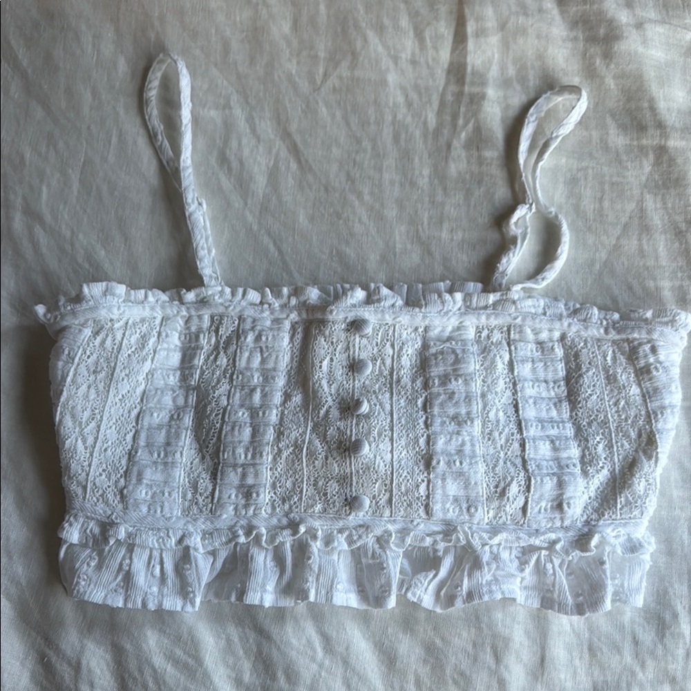 American Eagle Outfitters White Bandeau Top with Smocked Bodice